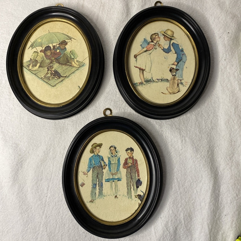Set Of 3 Norman Rockwell Me And My Pals Series Pictures With Matching Frames
